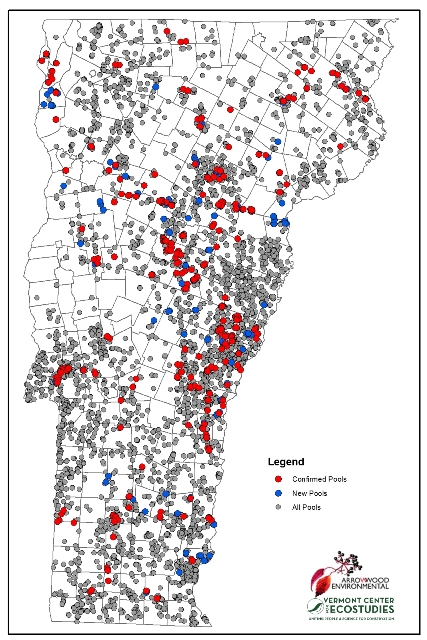 Distribution of 344 field-verified "confirmed" vernal pools, 221 unmapped ("new") vernal pools, and all other potential pools that were not field-visited.