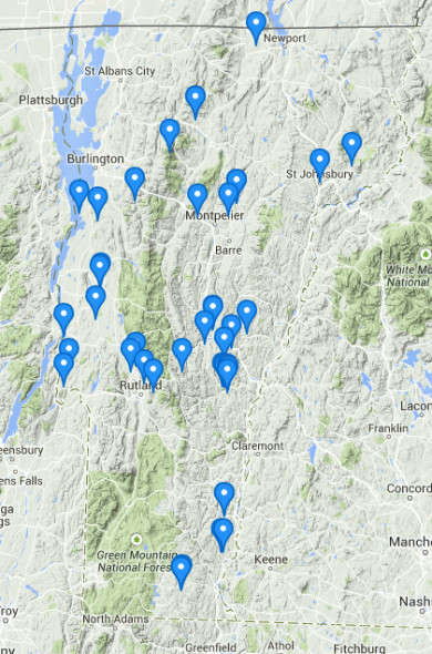 Locations of coyote observations reported to iNaturalist Vermont, a project of the Vermont Atlas of Life. 