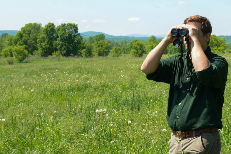 Commissioner Louis Porter bird watching at the Lemon Fair WMA. Several new parcels of land will soon be open to the public as additions to the Lemon Fair Wildlife Management Area in Cornwall and Bridport, Vermont  
