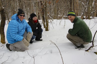 Steve Faccio (right) showing Outdoor Radio the 3-4 pattern of tracks common to Fisher.