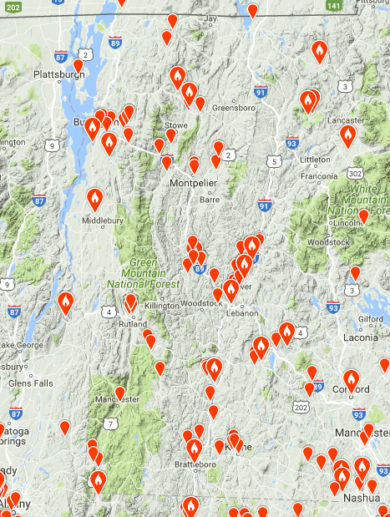 Locations of Common Nighthawks reported to Vermont eBird this month. Click on the map to visit Vermont eBird and explore the map. 