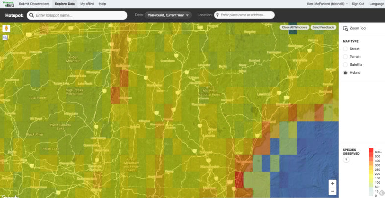 Vermont eBird Hotspot Explorer. 