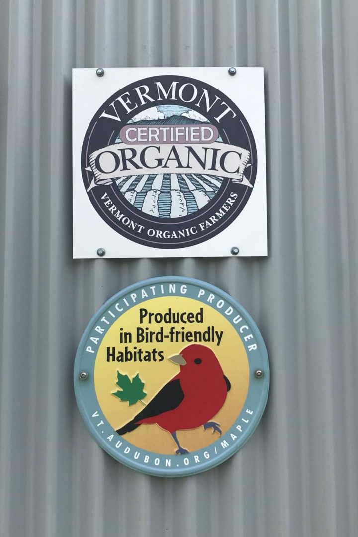 A sign recognizing a producer for their participation in the Bird-friendly Maple Project. Sam Blair